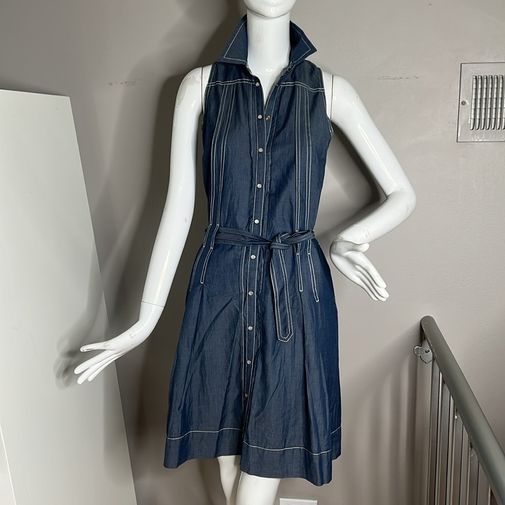 Les Copains Sz 36 Sleevles Snap Front Tie Front Dress